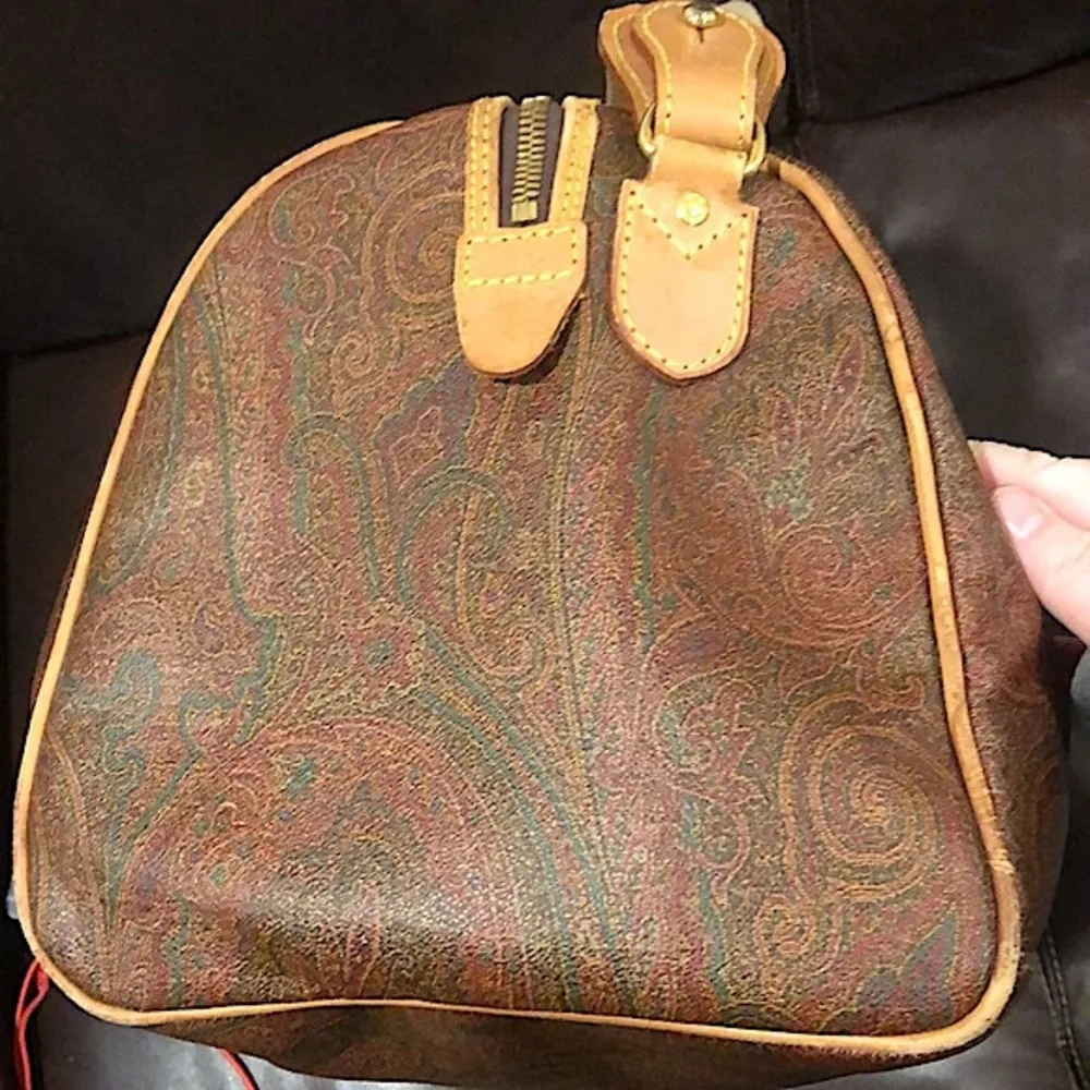 ETRO MILANO Paisley Coated Canvas Vachetta Leather Boston Shoulder Weekend Bag - Picture 9 of 16